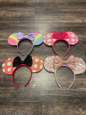 Disney Girls Sequin Mouse Ear Headbands - Rainbow, Hot Pink, Red, Rose Gold